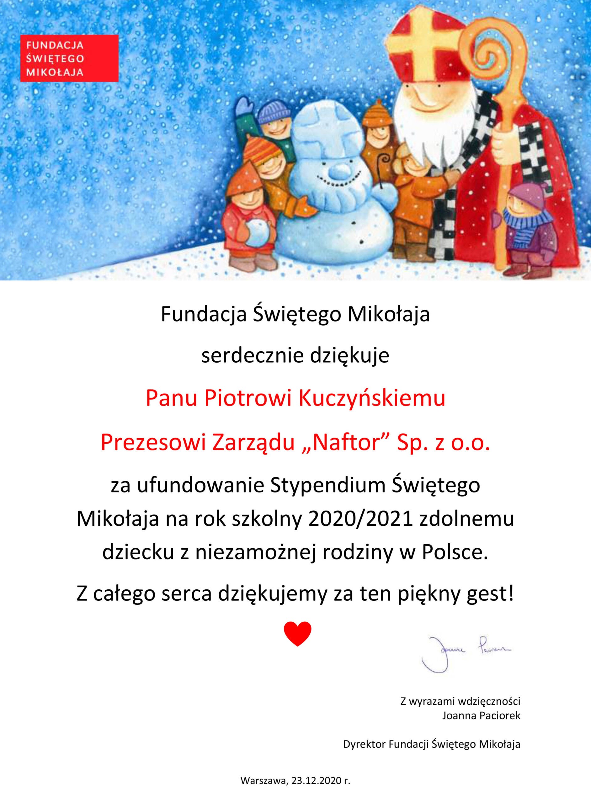 dyplom dla firmy Naftor