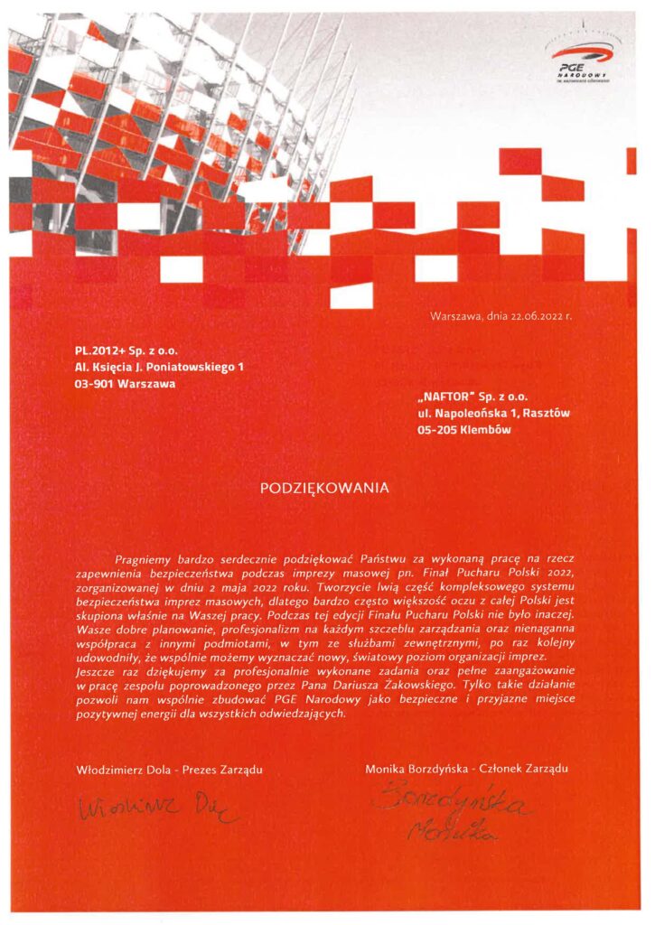 podziekowania pl.2012 - Naftor Sp. z o.o.