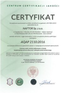 certyfikat aqap 2110 strona 1 - Naftor Sp. z o.o.