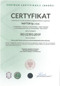 certyfikat iso 22301 strona 1 - Naftor Sp. z o.o.
