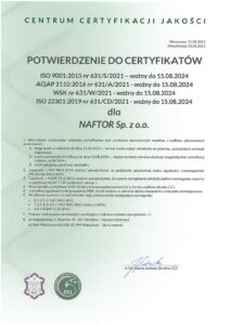 certyfikat iso 22301 strona 2 - Naftor Sp. z o.o.