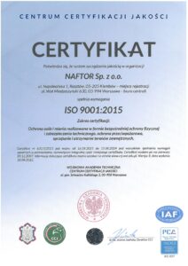 certyfikat iso 9001 strona 1 - Naftor Sp. z o.o.