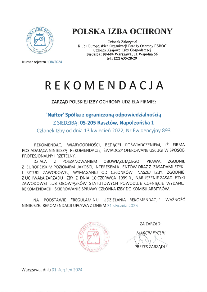 rekomendacja pio - Naftor Sp. z o.o.